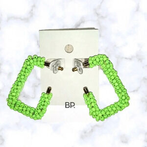 BP Nordstrom Beaded Green Rectangle Hoops Earrings Square Jewelry Ears Big
